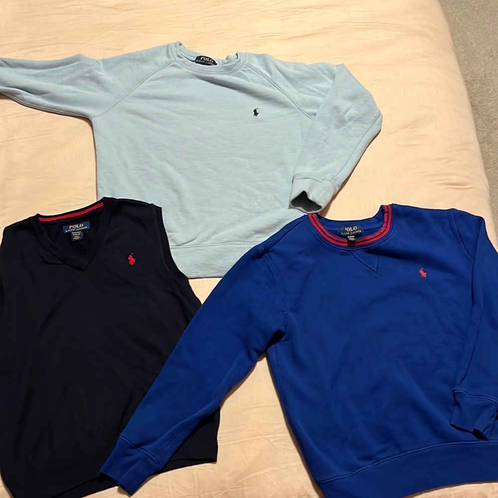 Polo Ralph Lauren Boys Medium (Size 10-12) crewneck and sweater vest BUNDLE